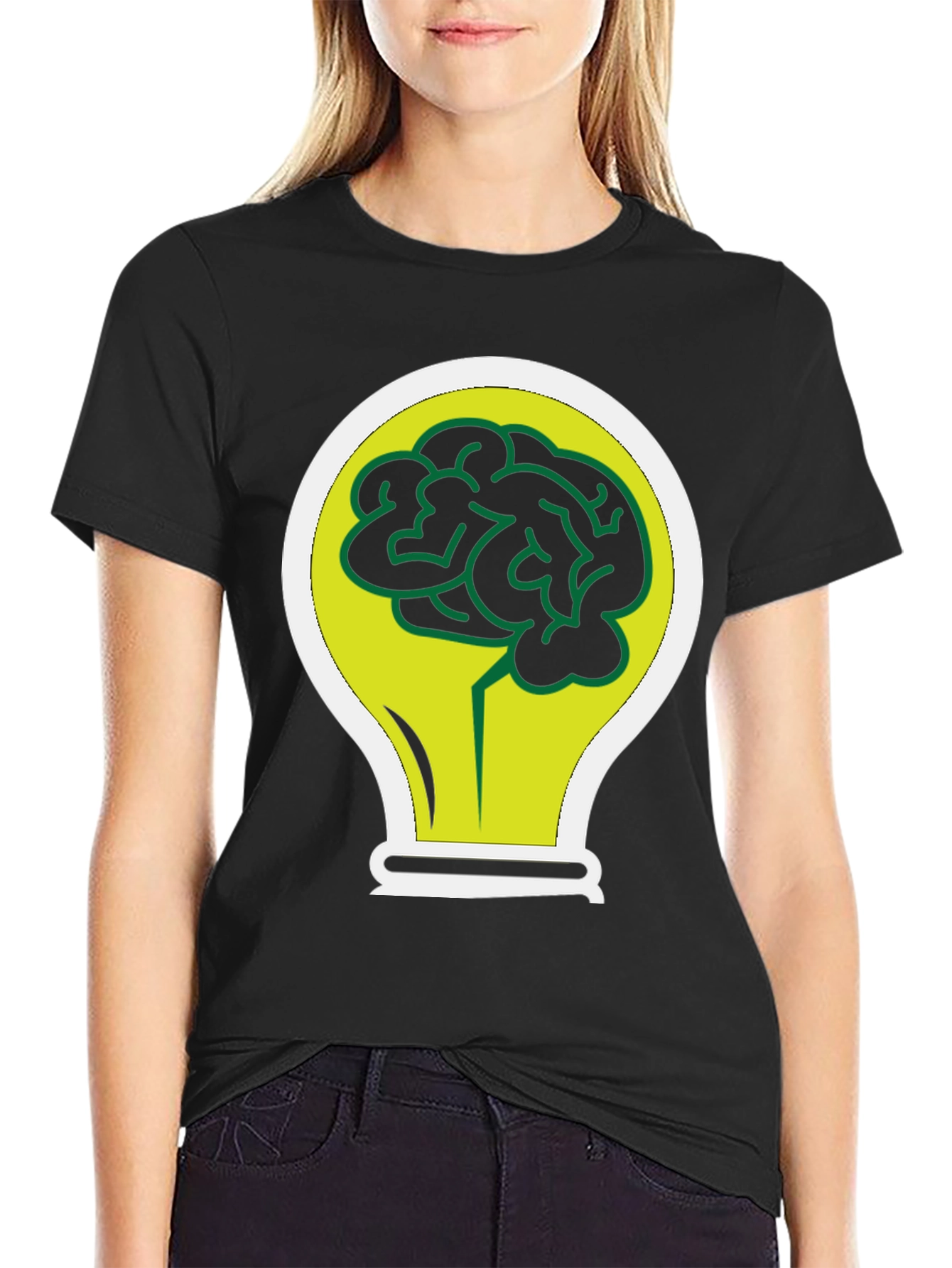 Brain Bulb Black T-Shirt - Idea Generation