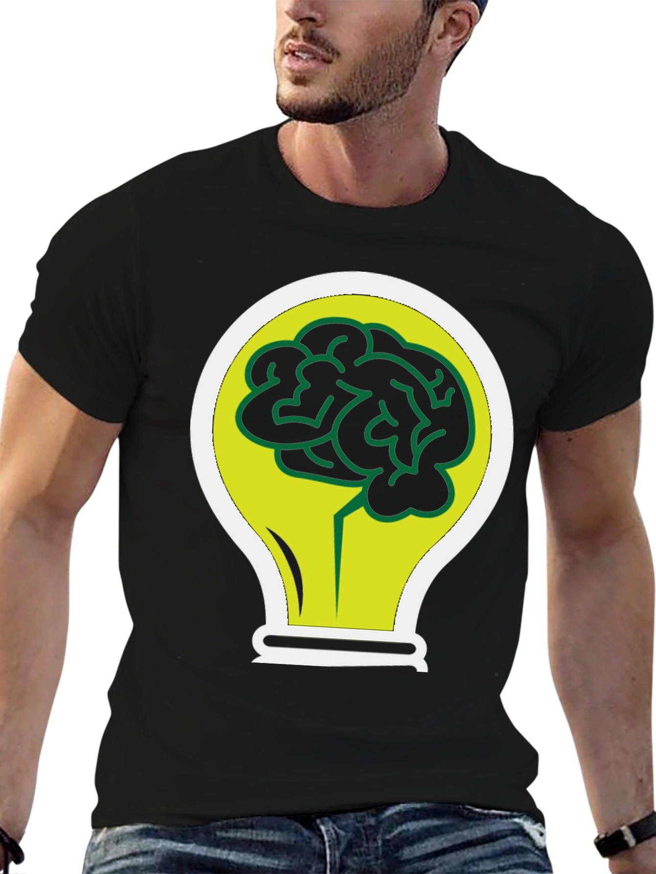 Brain Bulb Black T-Shirt - Idea Generation