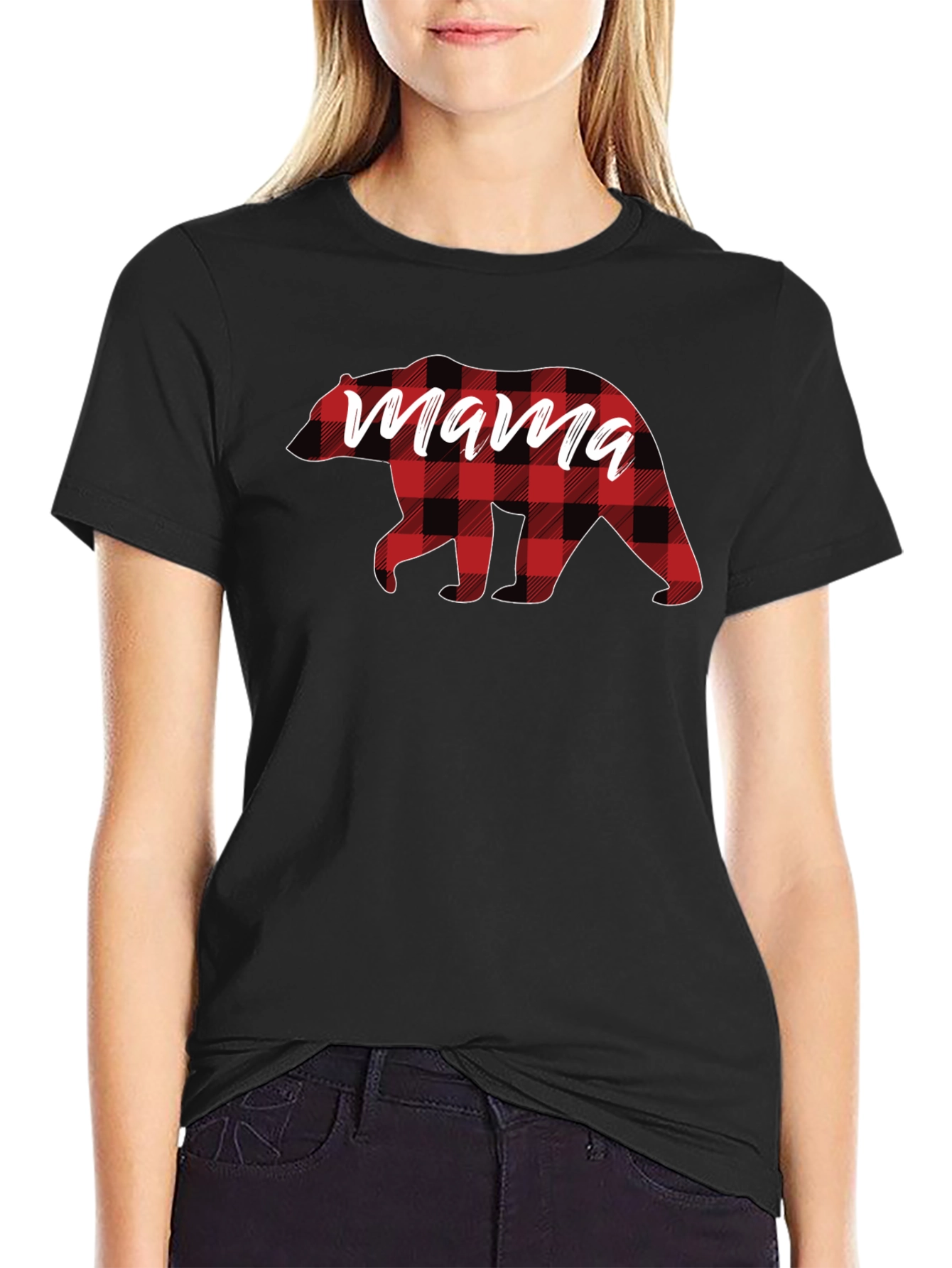 Mama Bear Plaid Graphic Tee - Stylish Comfort