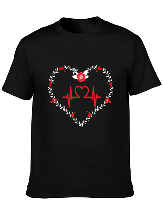 Heartbeat Floral Heart Graphic Tee - Black