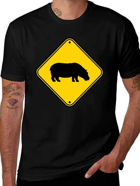 Hippo Crossing Sign Black T-Shirt