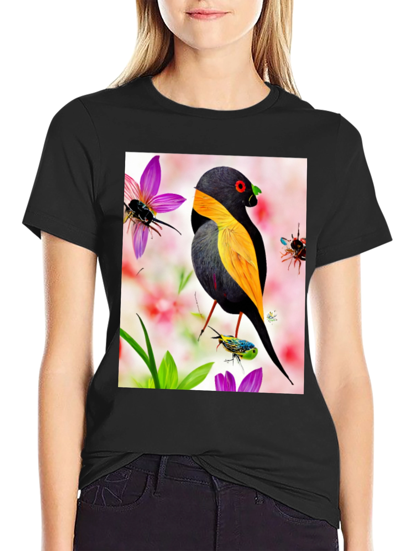 Bird & Flower Print T-Shirt