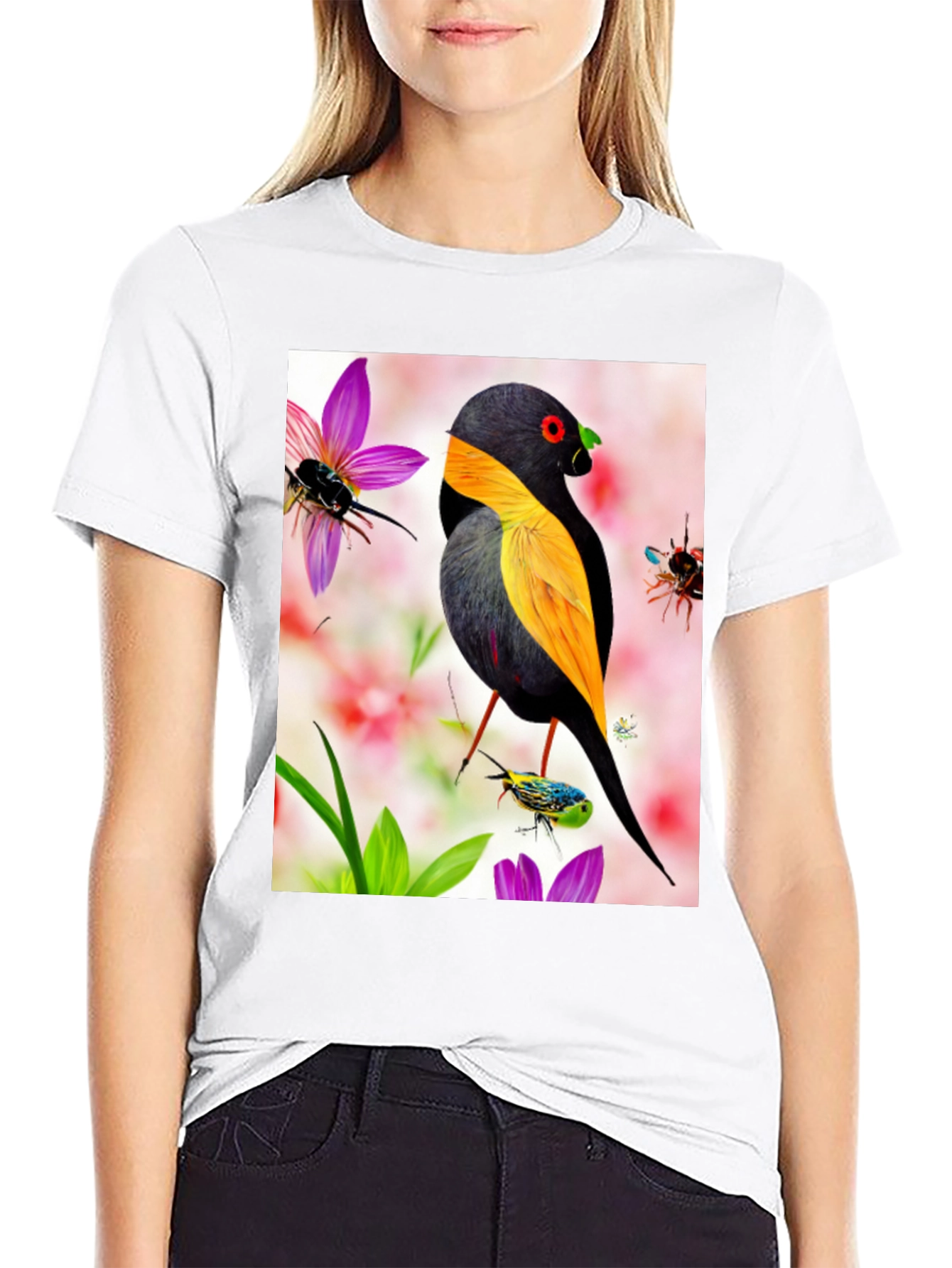 Bird & Flower Print T-Shirt