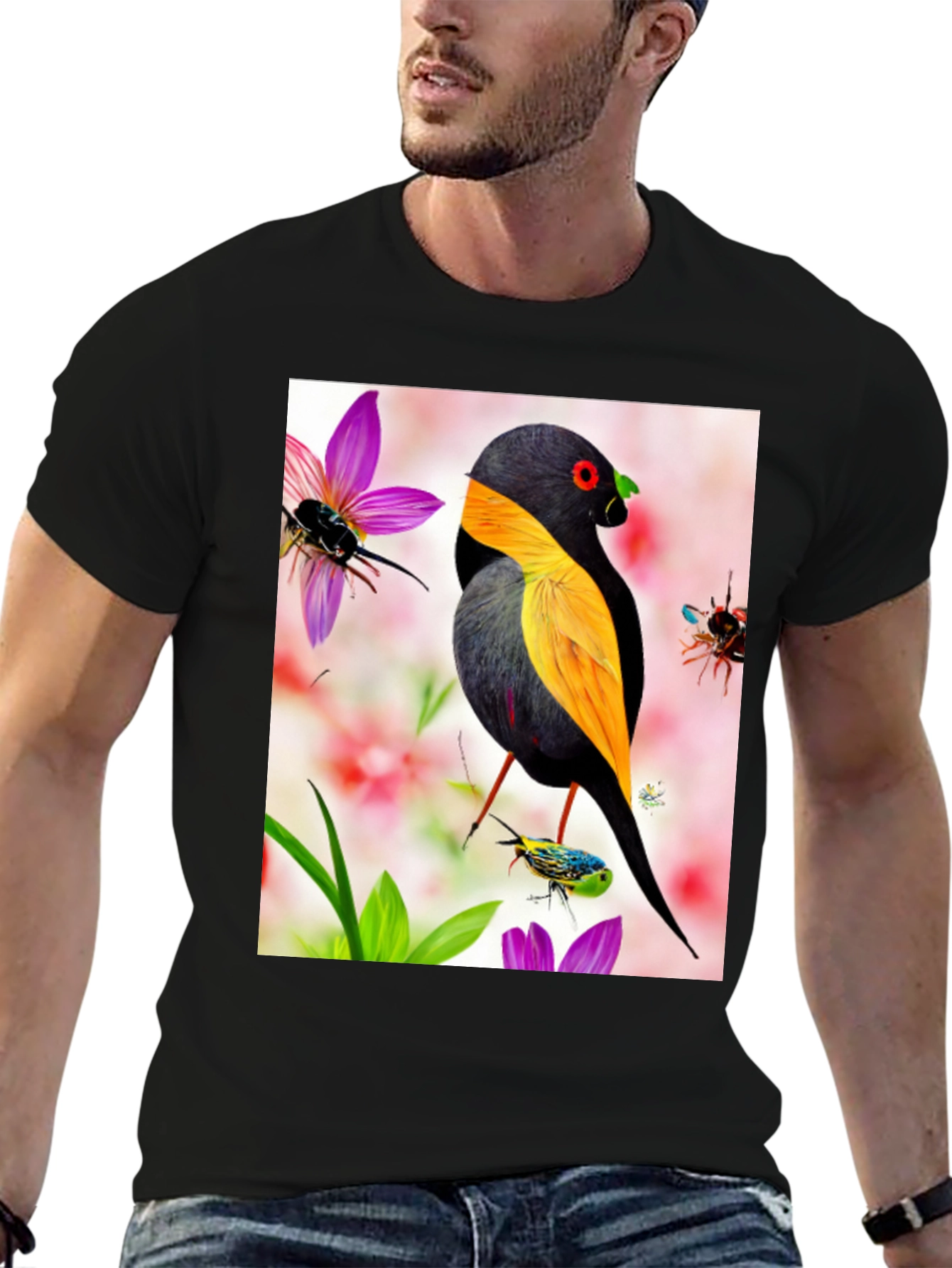 Bird & Flower Print T-Shirt