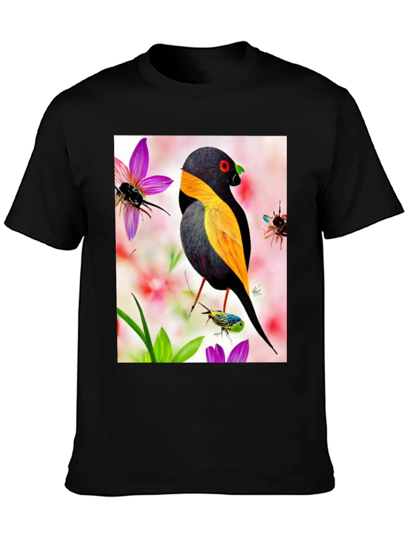 Bird & Flower Print T-Shirt