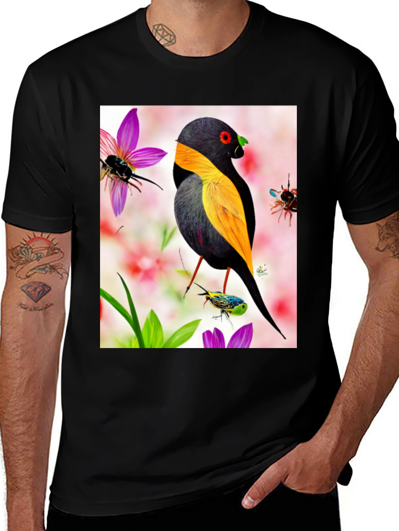 Bird & Flower Print T-Shirt