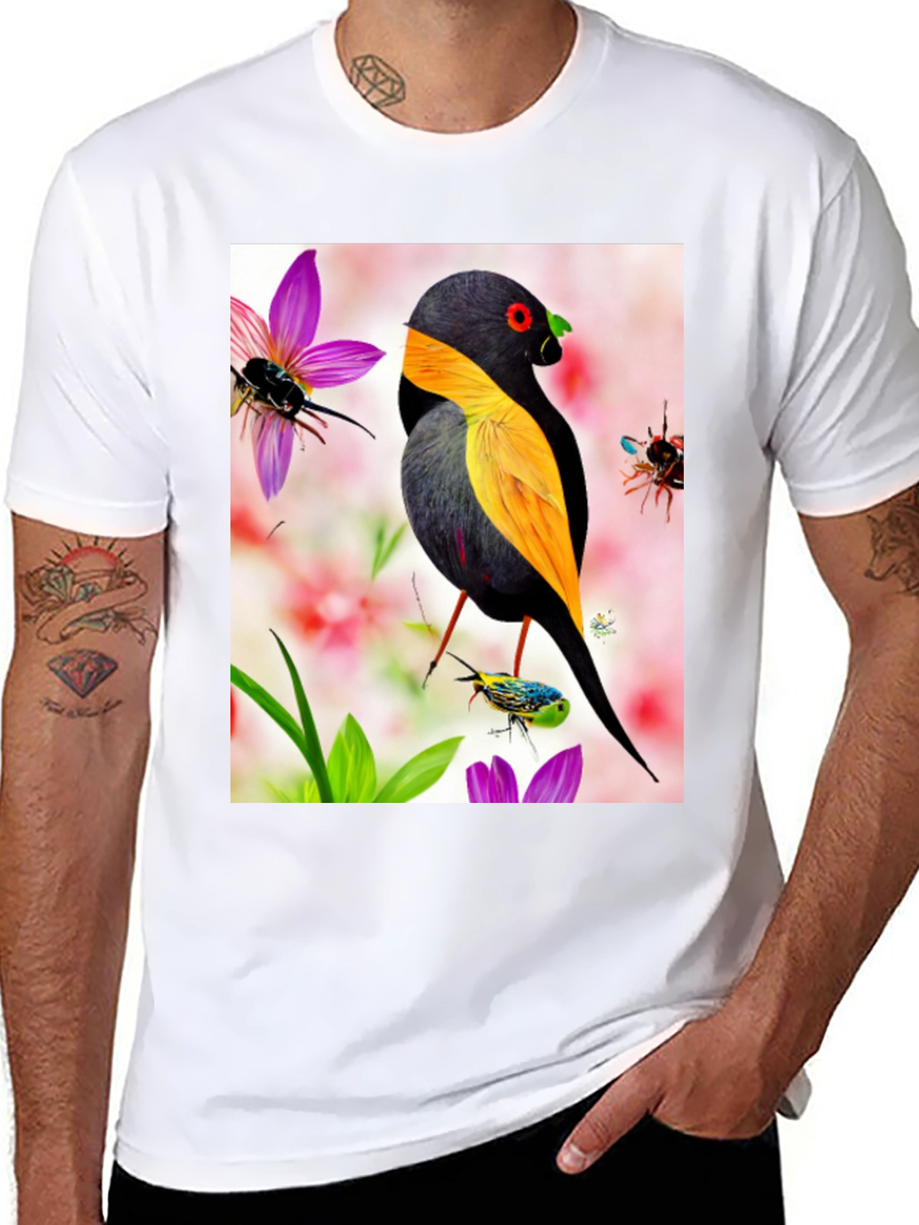 Bird & Flower Print T-Shirt