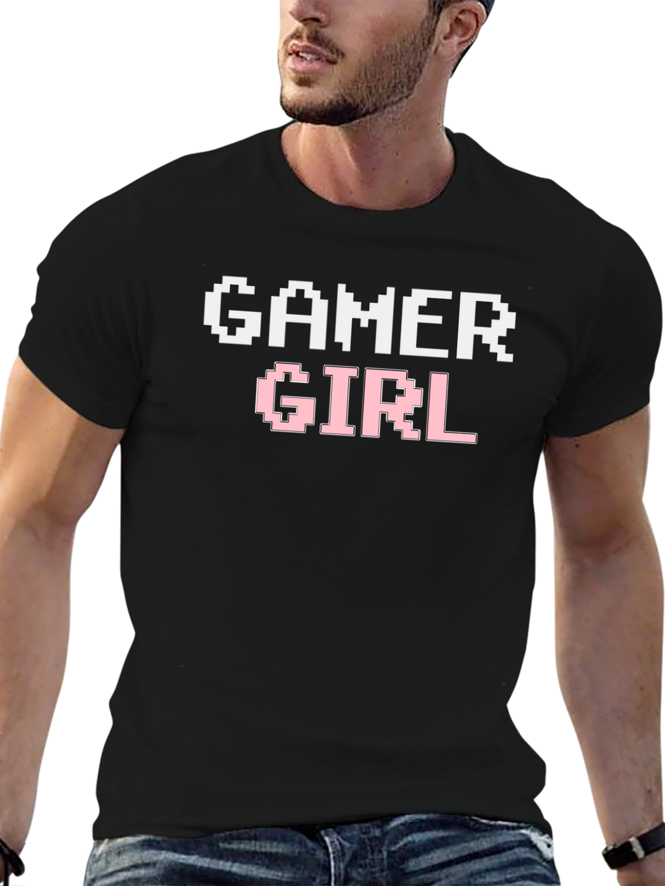 Gamer Girl Pixel Art Black T-Shirt