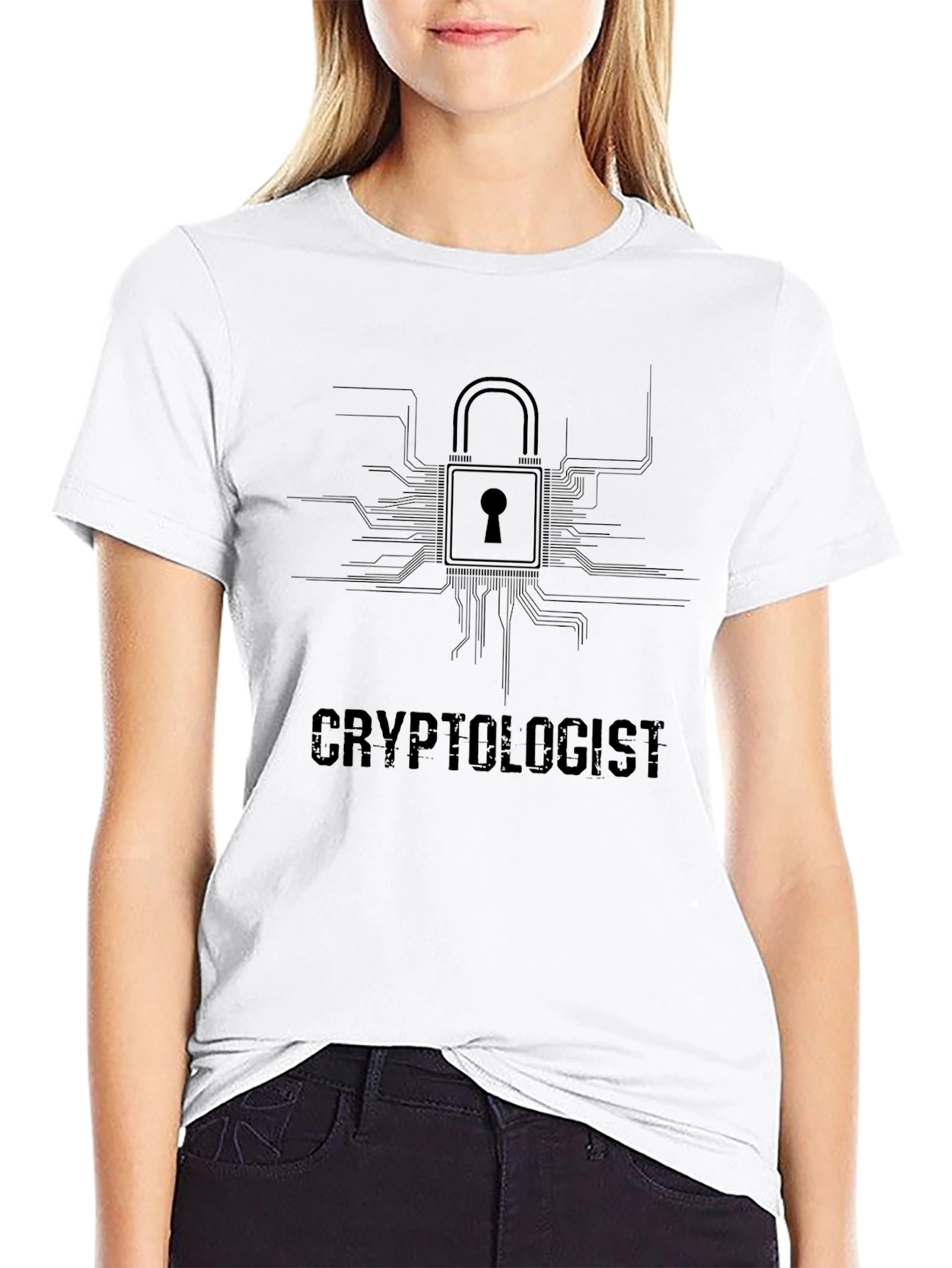 Cryptologist Lock Design Black T-Shirt