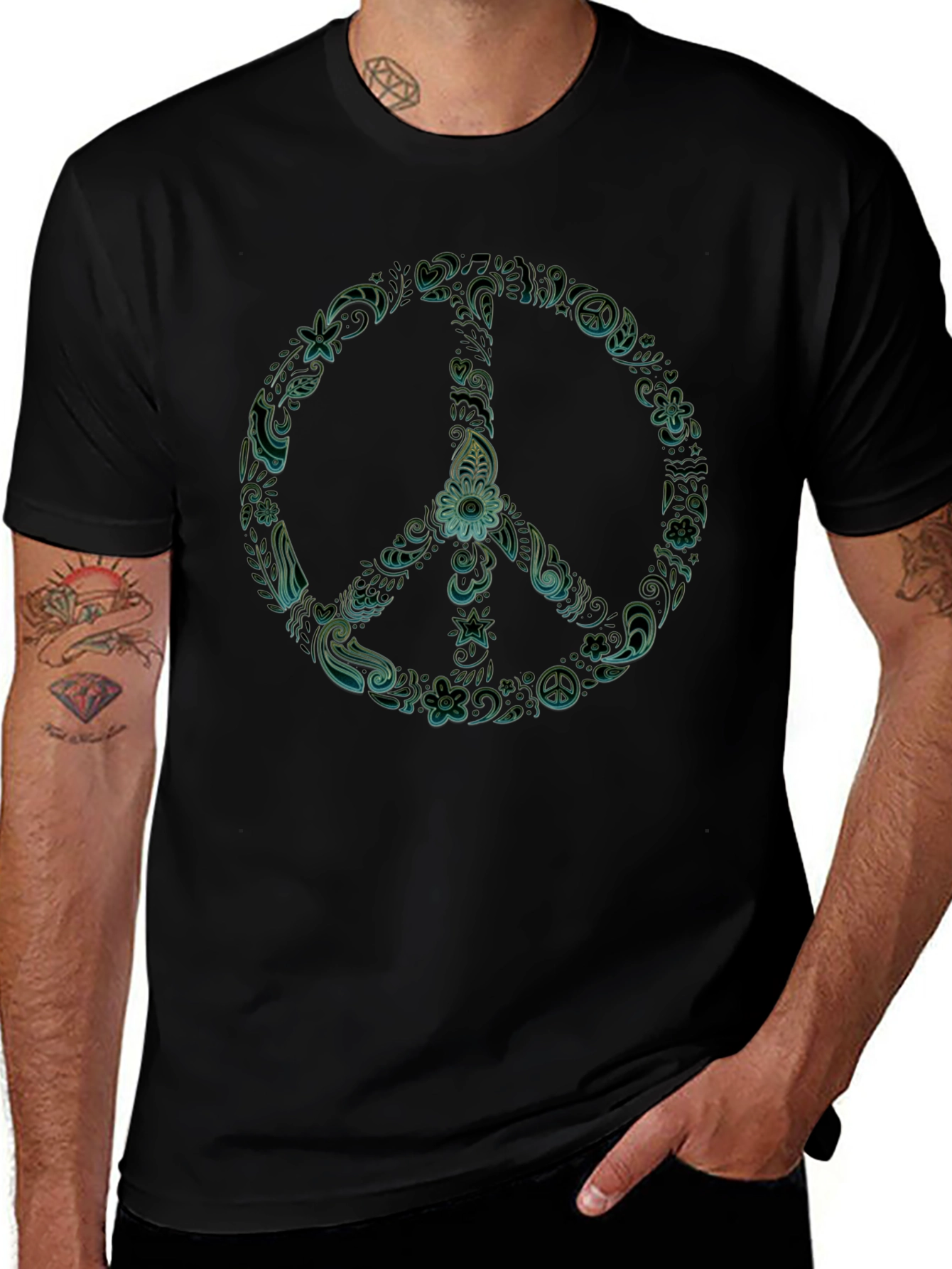 Peace Sign Graphic T-Shirt - Black Casual Tee