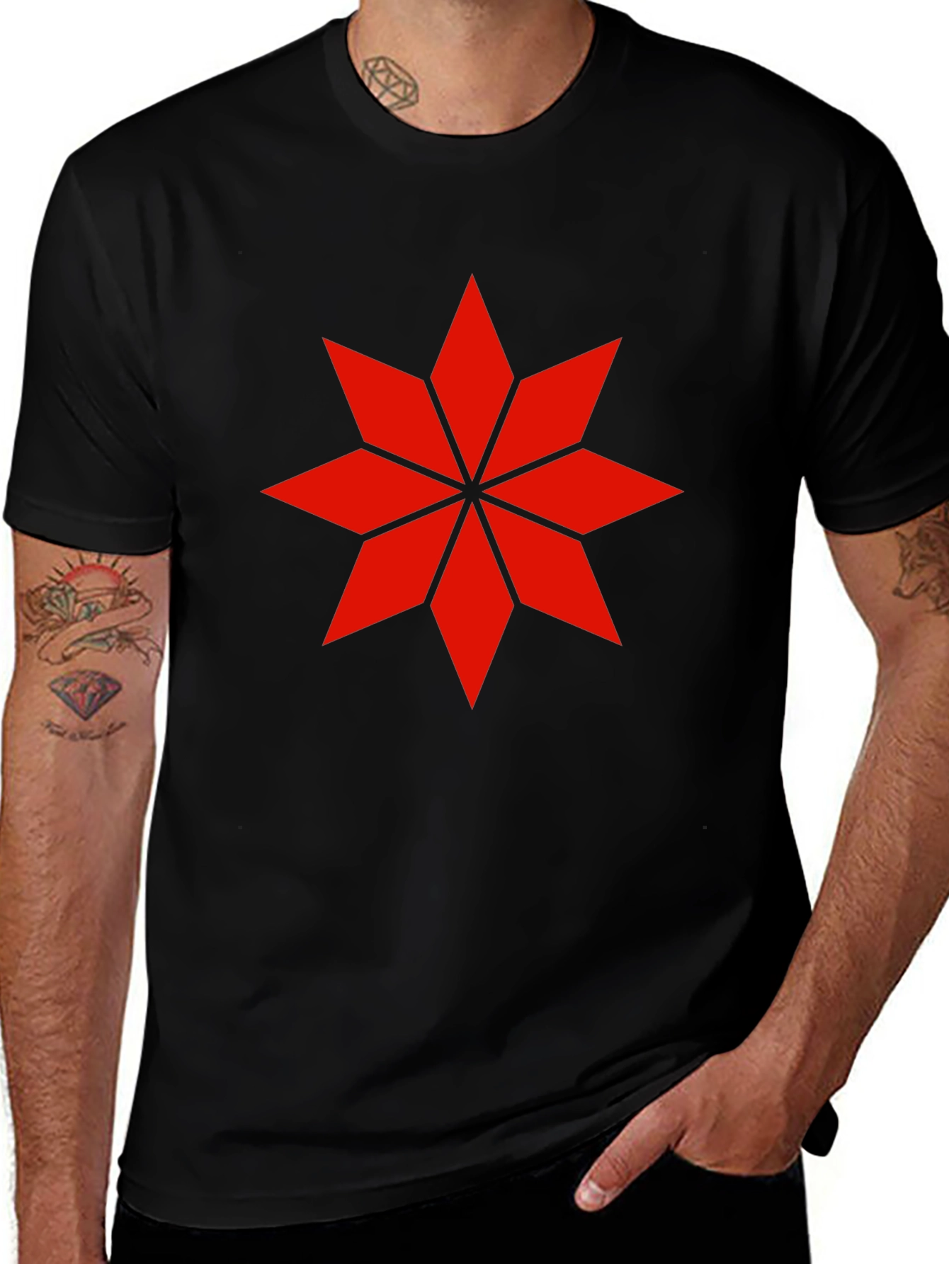 Geometric Star Graphic Tee - Black Cotton Shirt