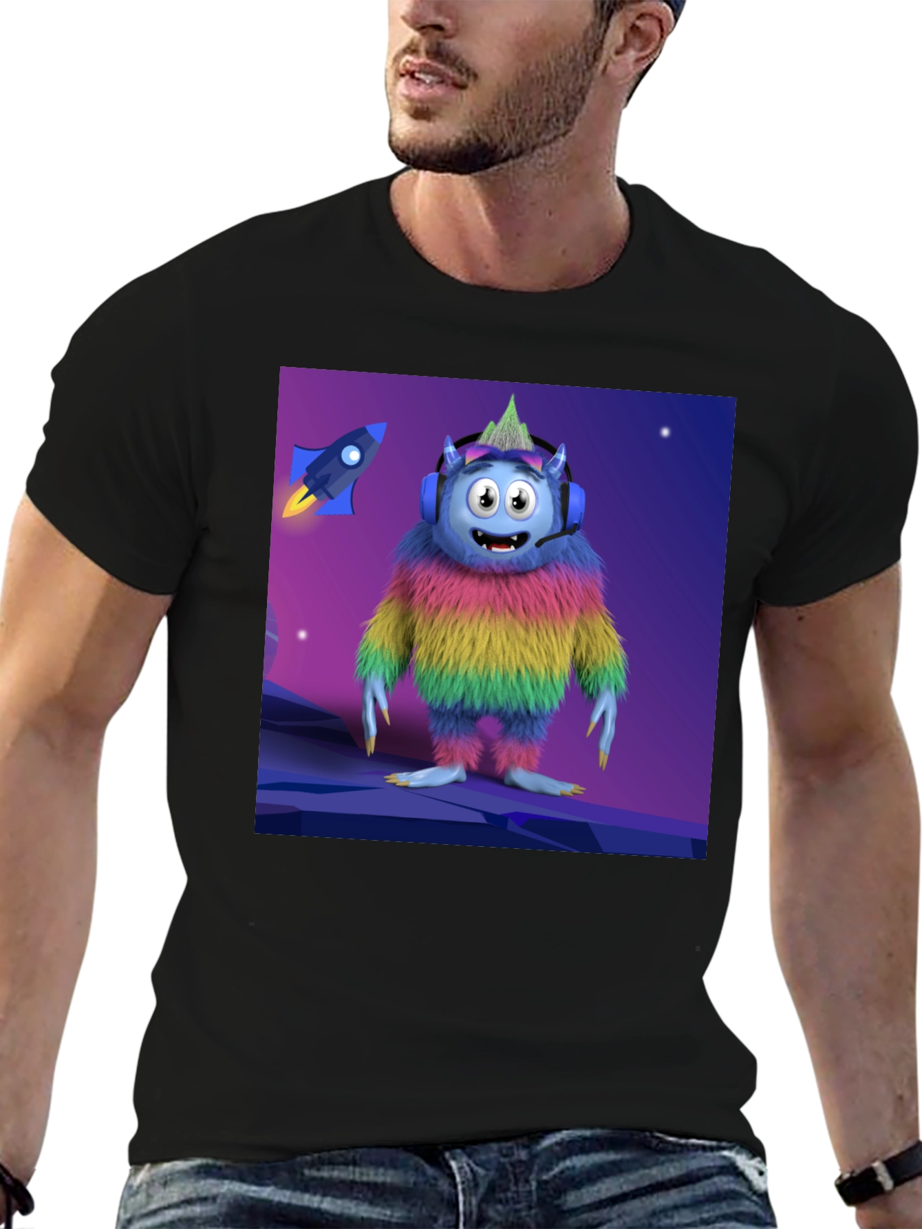 Monster Graphic Tee - Black Cotton Blend