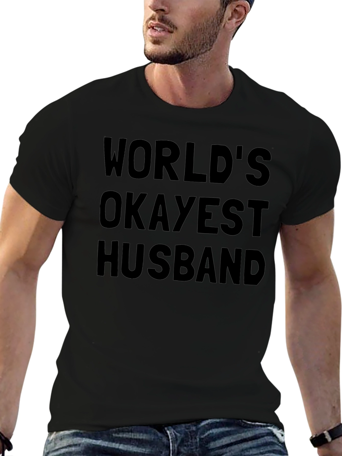 Worlds Okayest Husband T-Shirt - Black Casual Tee