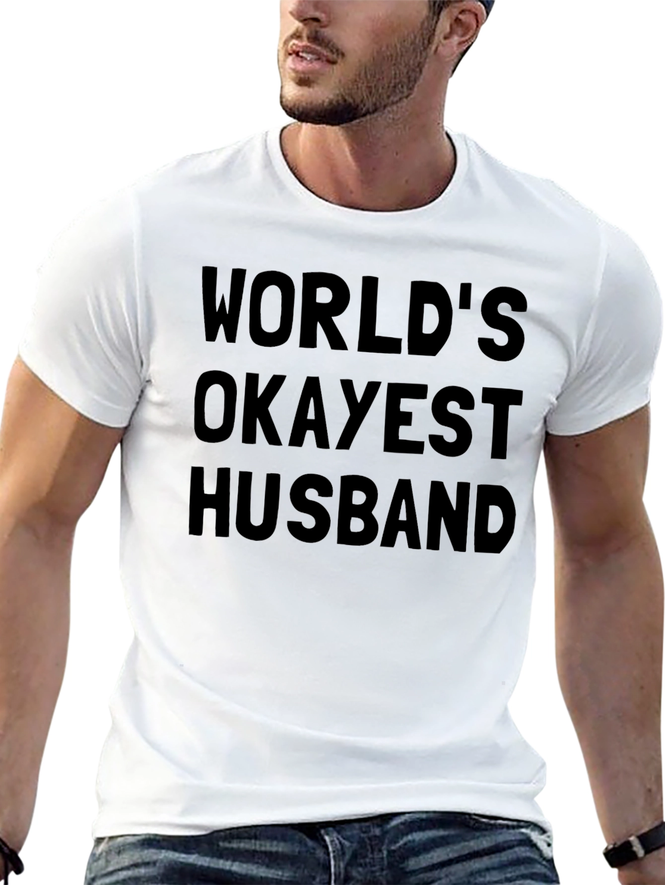 Worlds Okayest Husband T-Shirt - Black Casual Tee