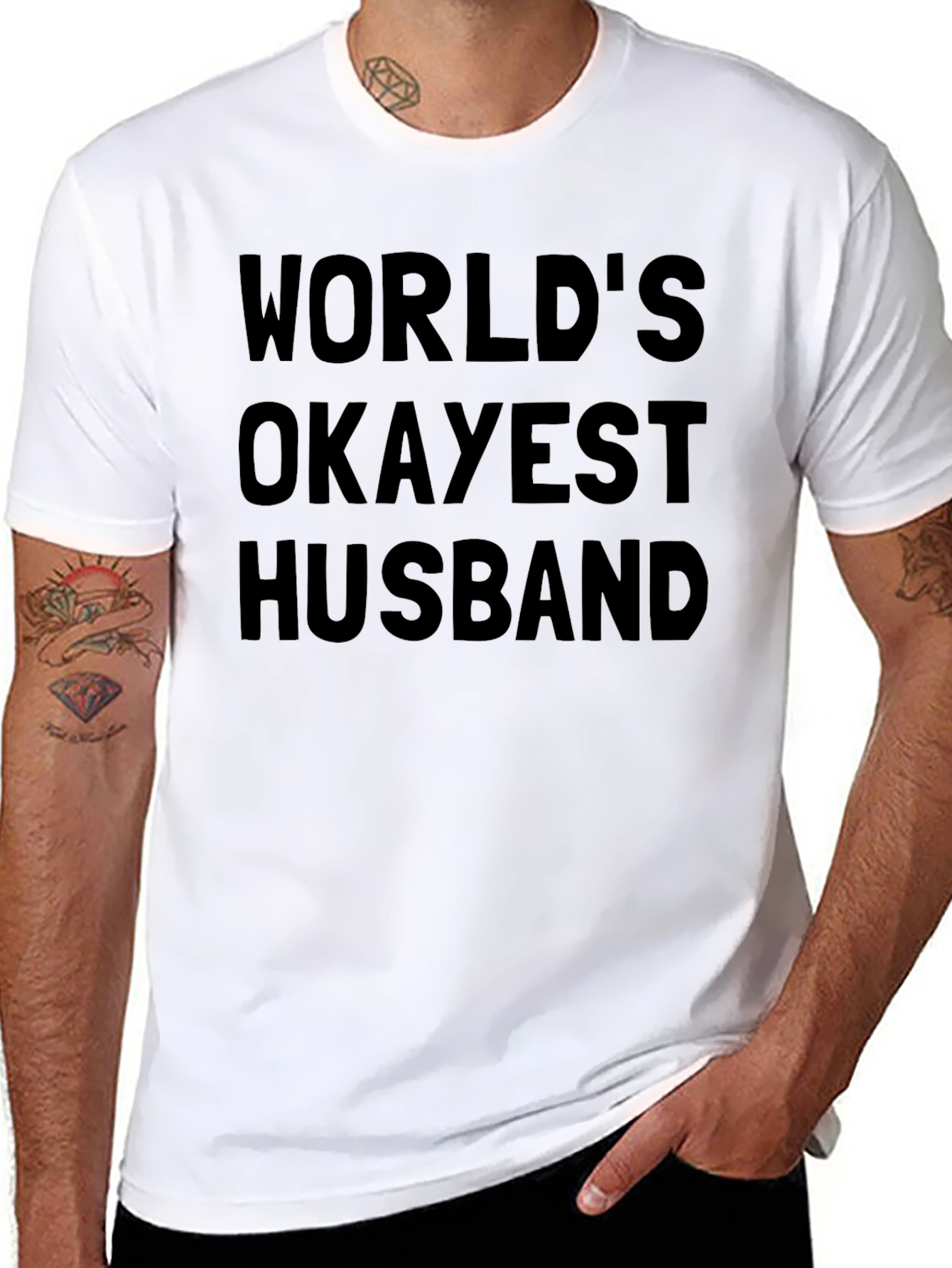 Worlds Okayest Husband T-Shirt - Black Casual Tee
