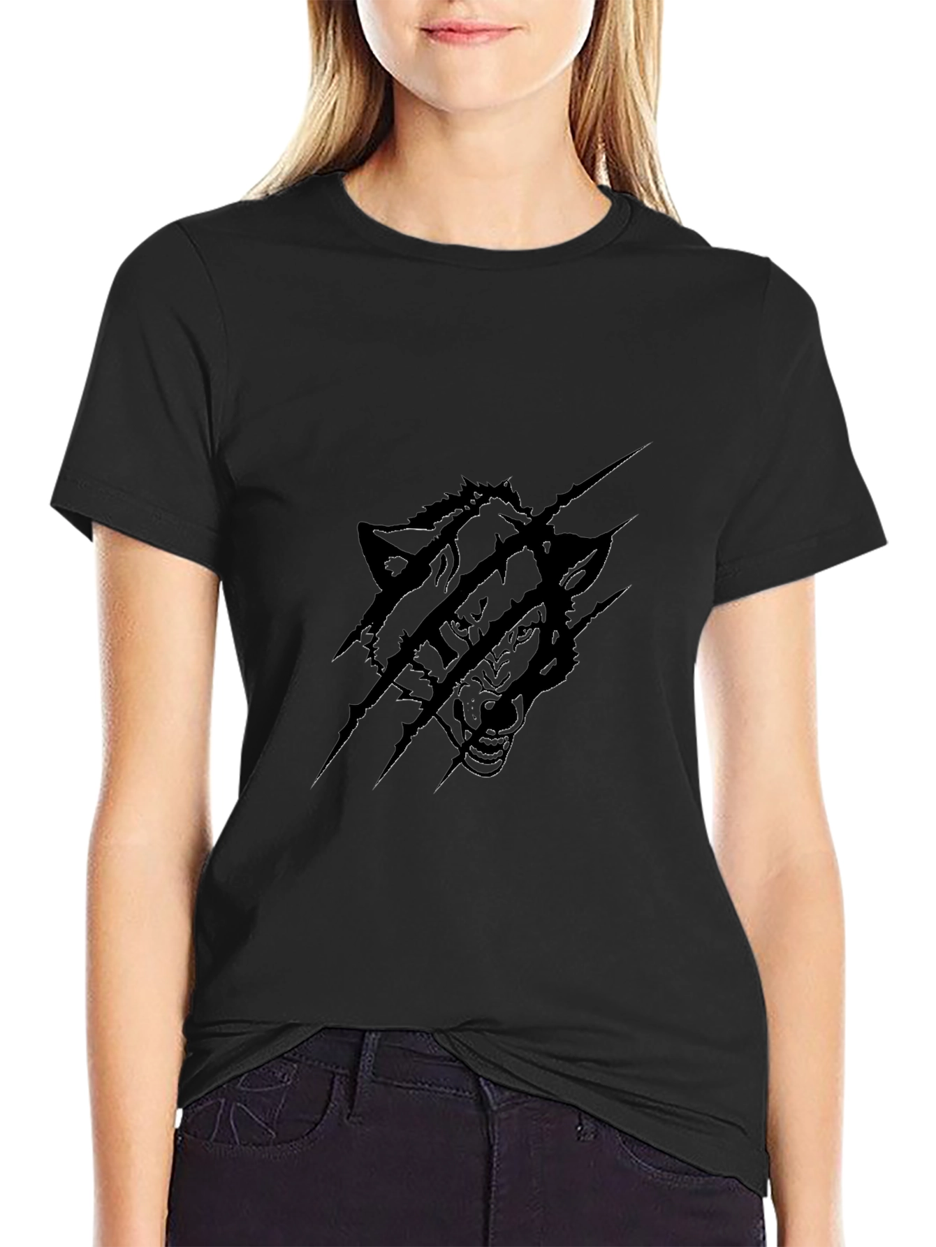 Mens Black Wolf Graphic Print T-Shirt