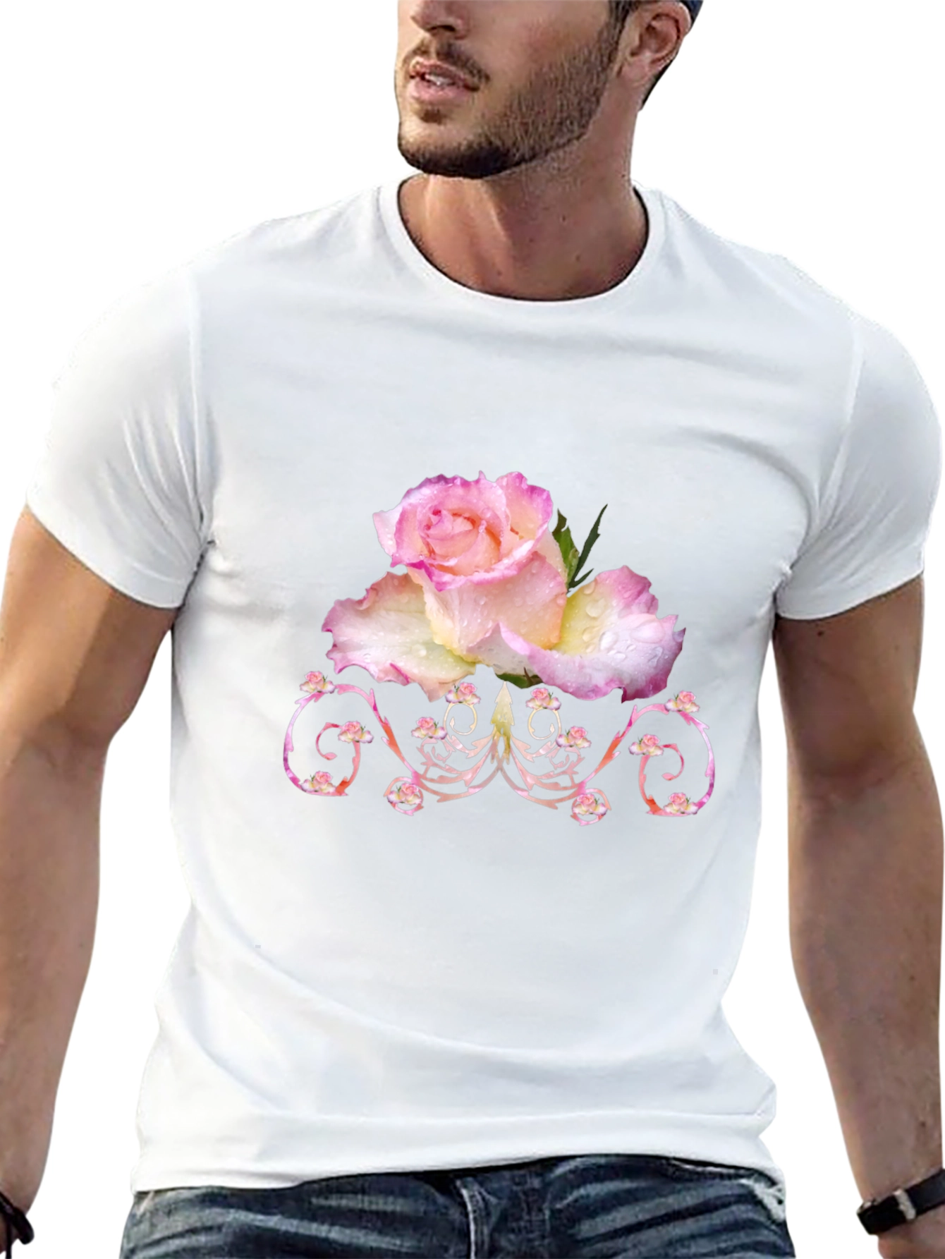 Floral Rose Graphic T-Shirt - Elegant Black Tee