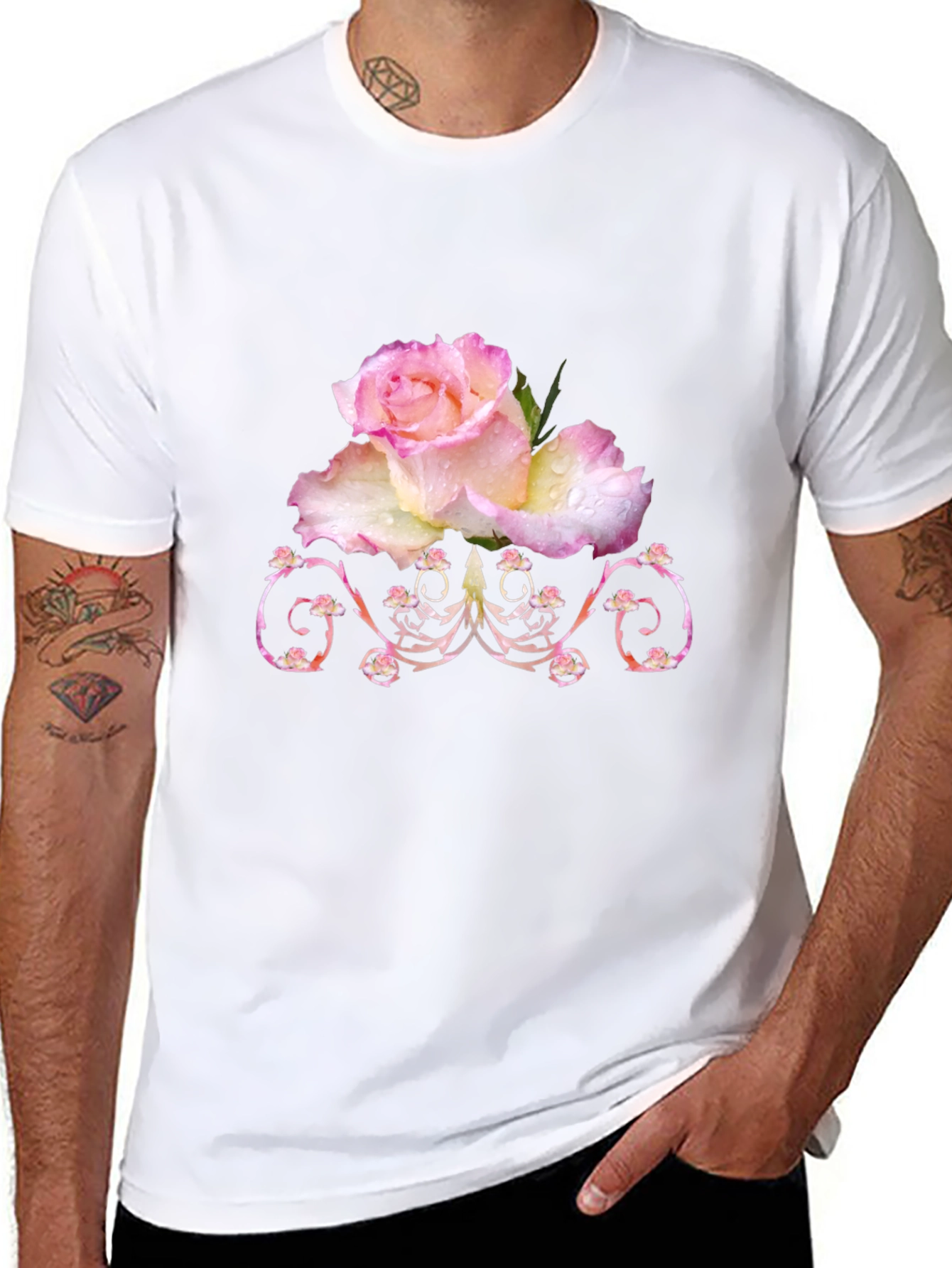 Floral Rose Graphic T-Shirt - Elegant Black Tee