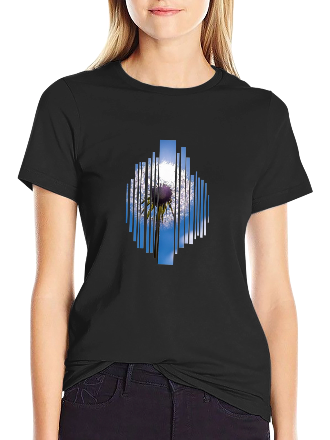 Abstract Dandelion Graphic Tee - Black