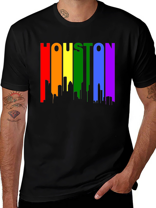 Houston Pride T-Shirt - Rainbow Skyline Design