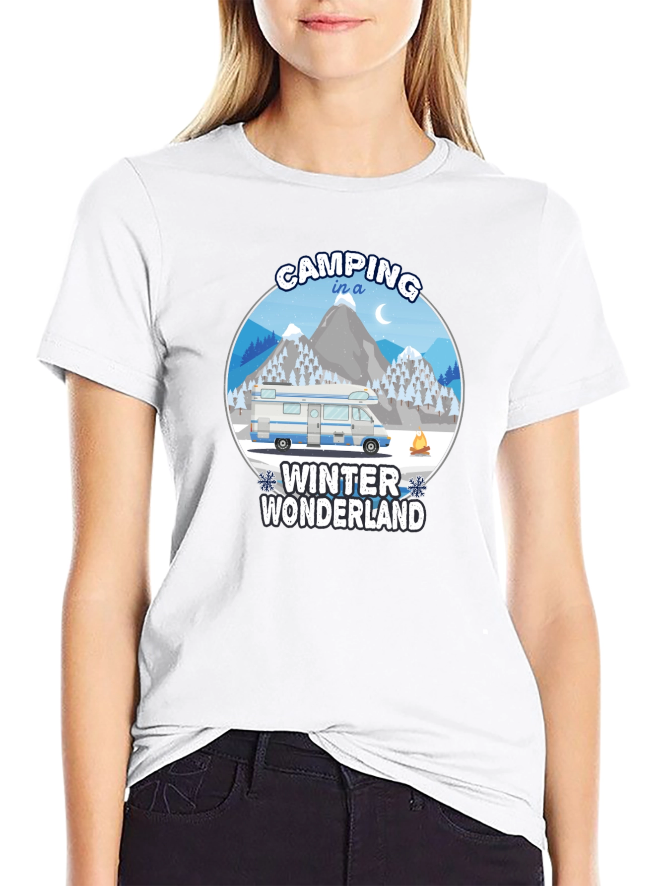 Camping Winter Wonderland Black T-Shirt