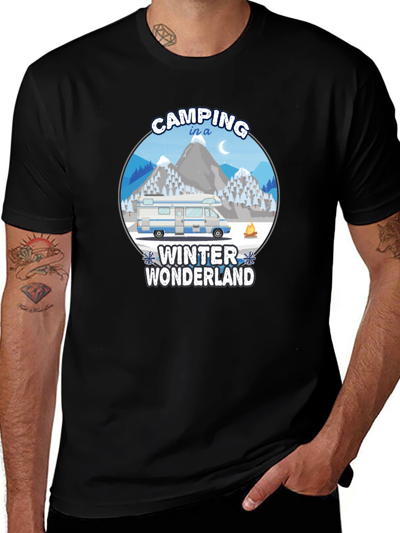 Camping Winter Wonderland Black T-Shirt