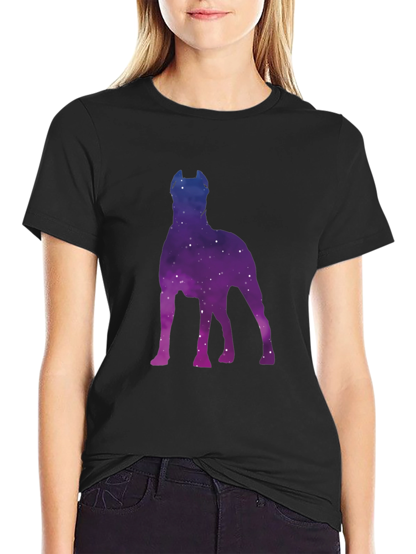 Galaxy Dog Silhouette T-Shirt - Black