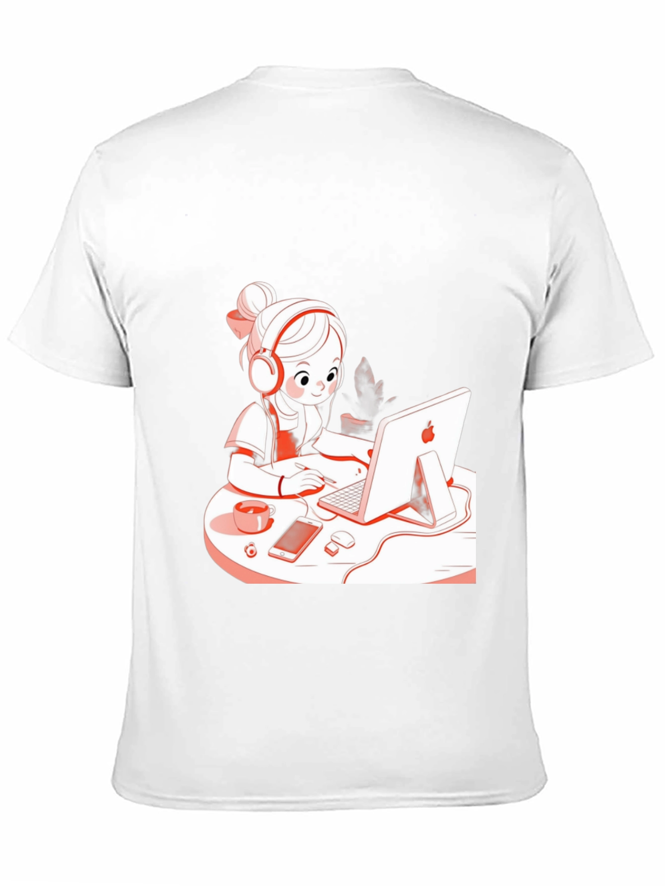 Stylish Black T-Shirt with Cute Girl at Computer Graphic