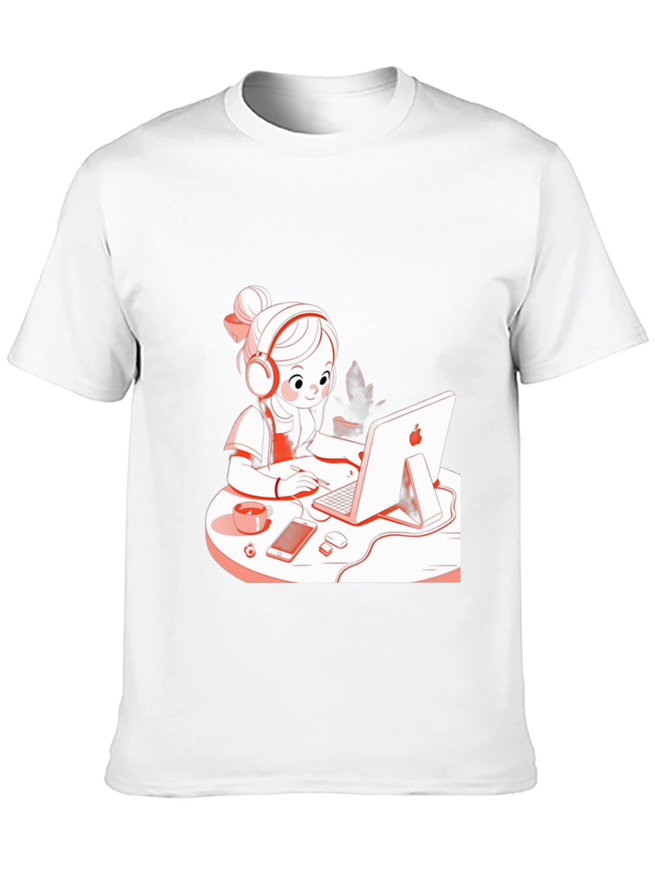 Stylish Black T-Shirt with Cute Girl at Computer Graphic