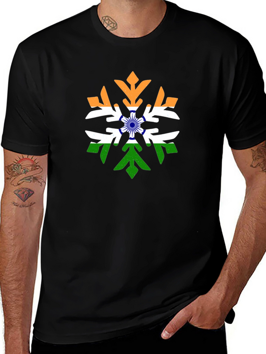 India Flag Snowflake Graphic Tee - Black