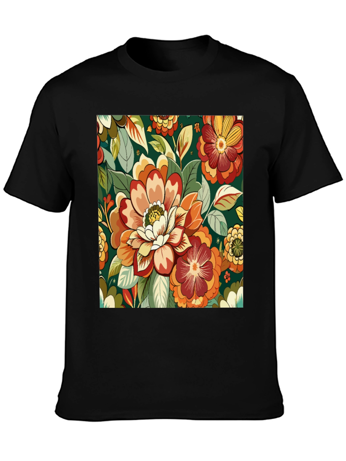Floral Pattern Black T-Shirt