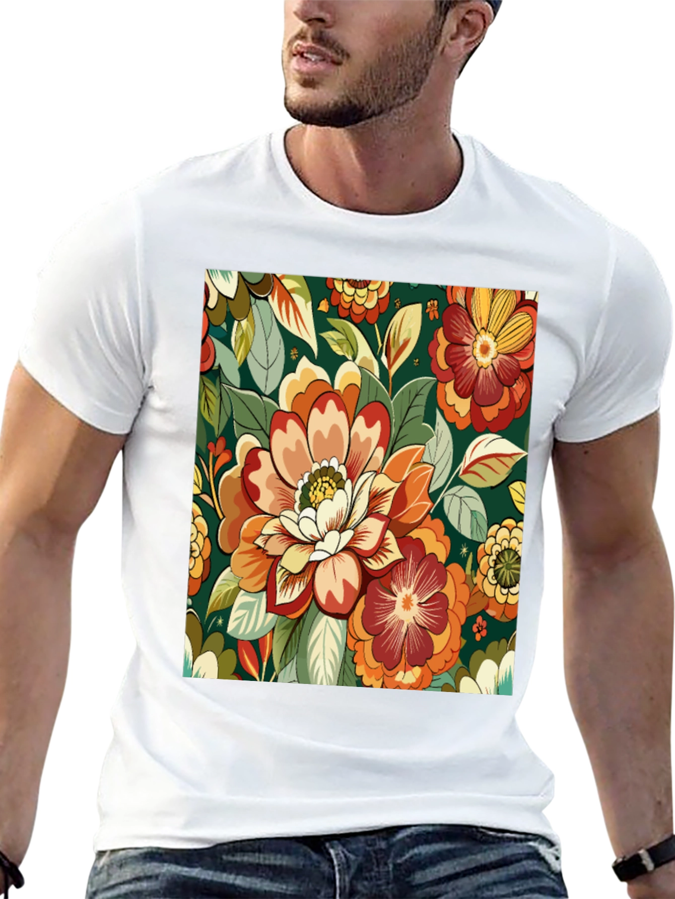 Floral Pattern Black T-Shirt