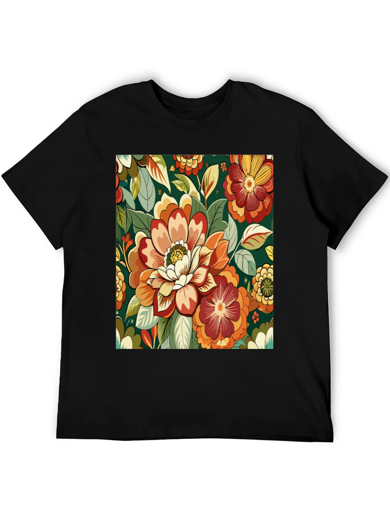 Floral Pattern Black T-Shirt