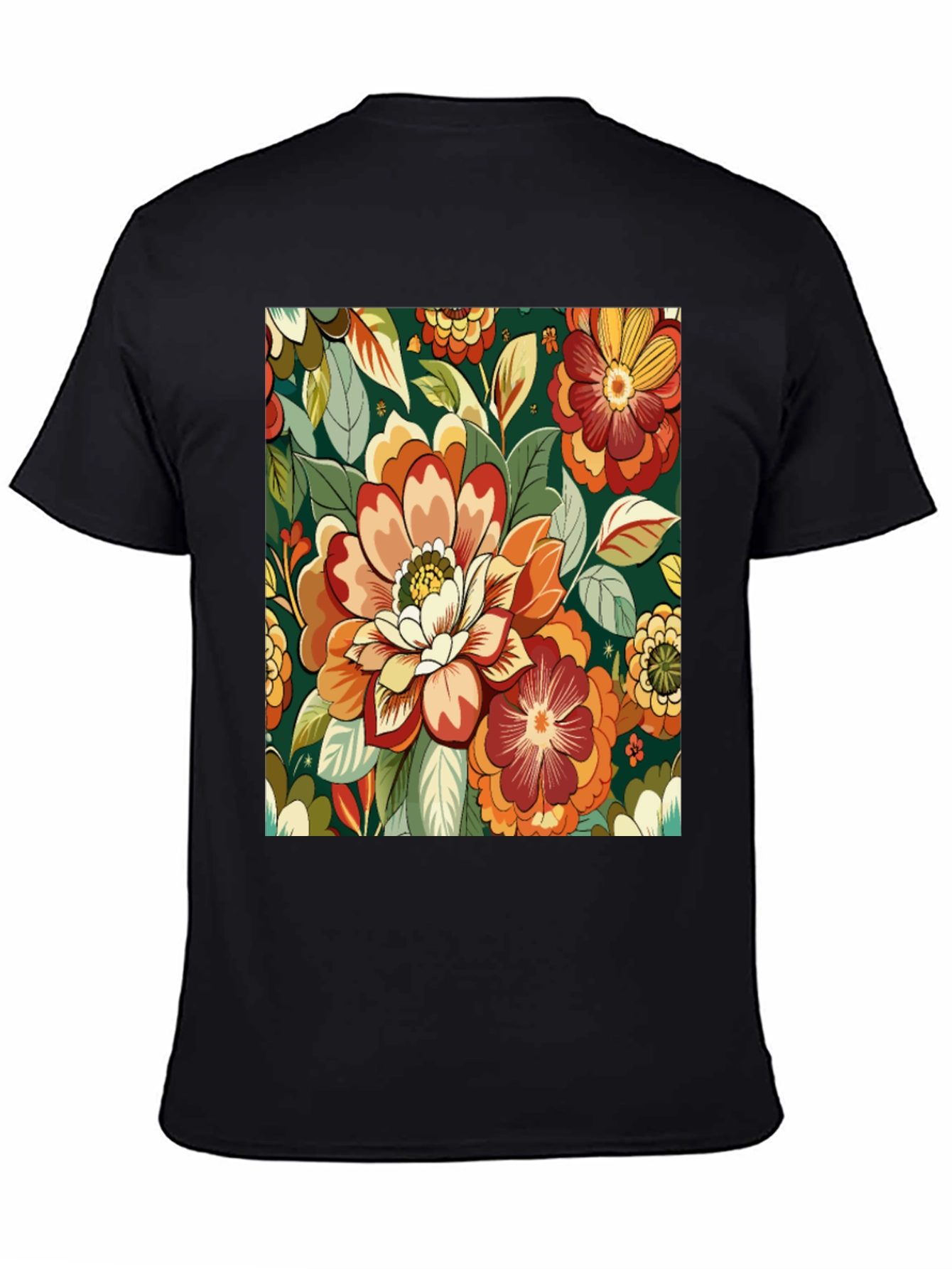 Floral Pattern Black T-Shirt