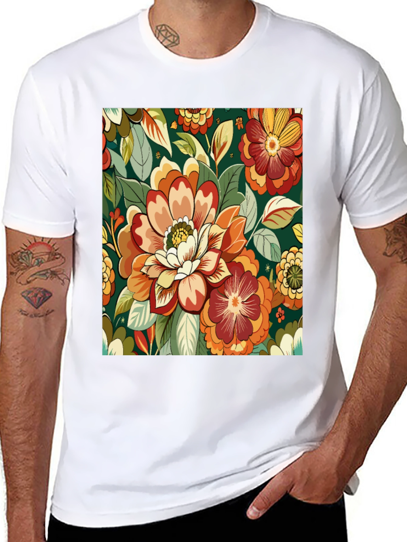 Floral Pattern Black T-Shirt