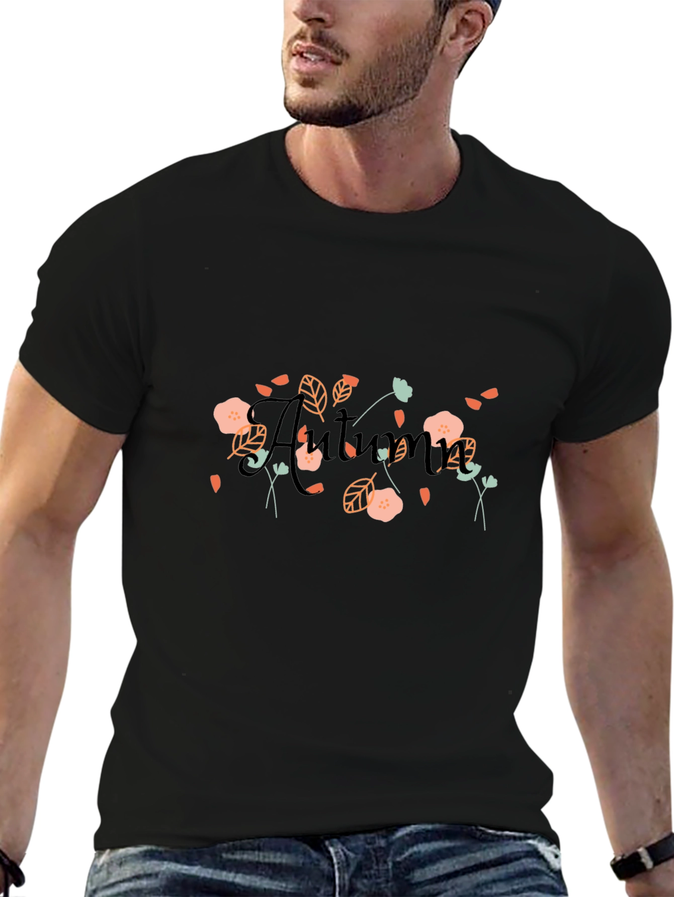Autumn Floral Graphic Black T-Shirt