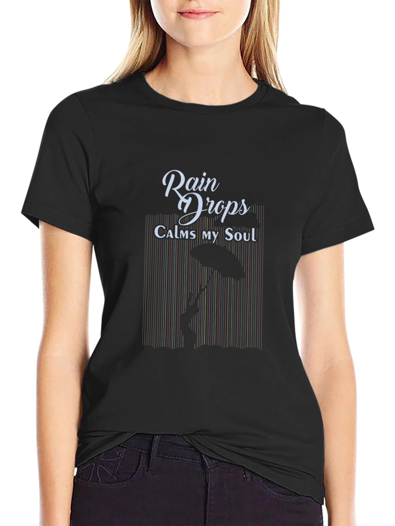 Rain Drops Calms My Soul Black T-Shirt