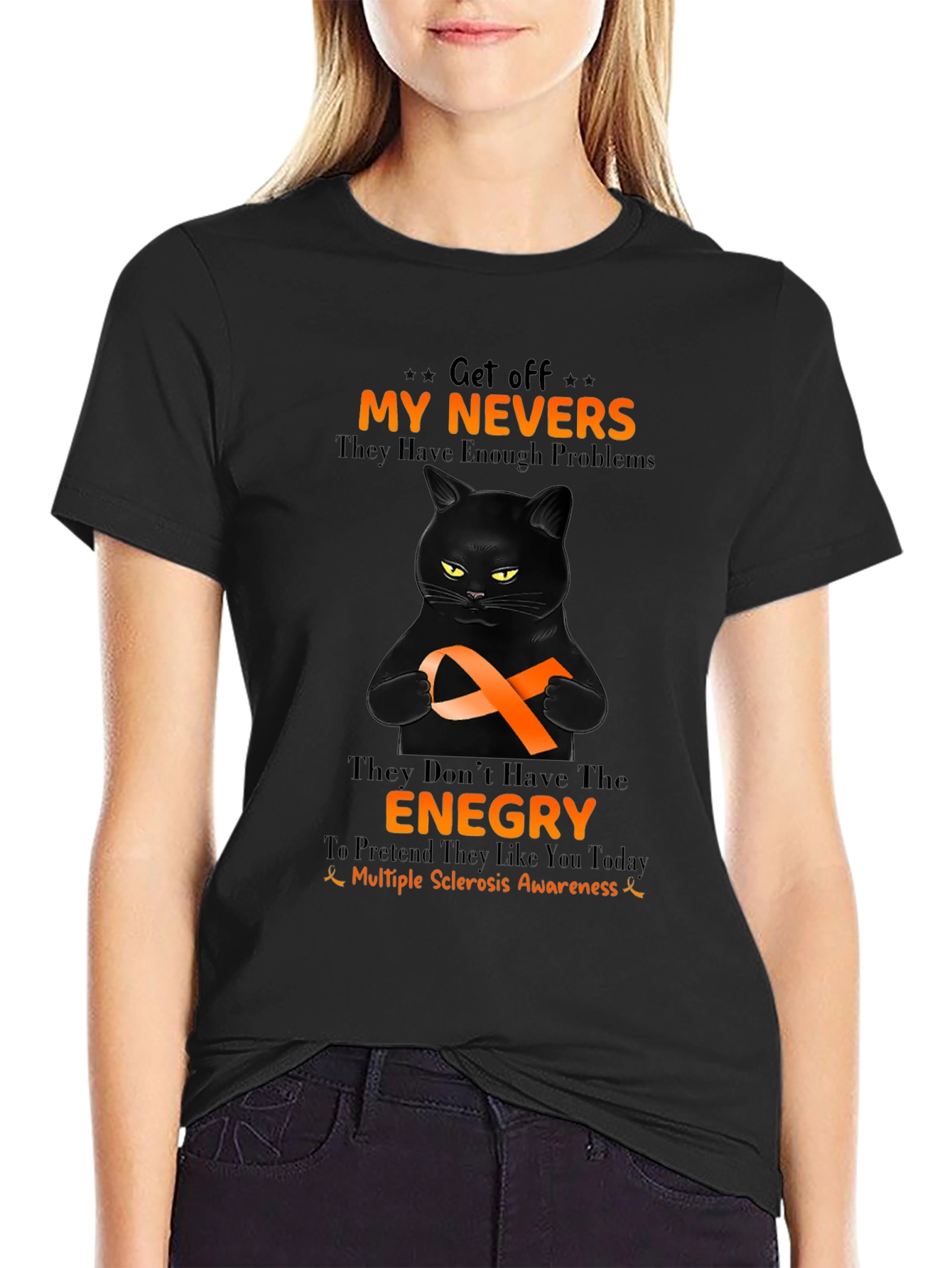 Multiple Sclerosis Awareness Black Cat T-Shirt