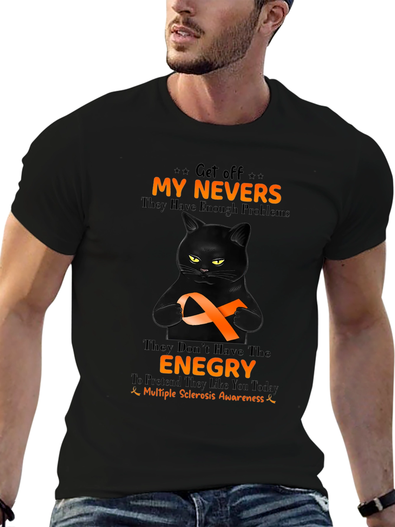 Multiple Sclerosis Awareness Black Cat T-Shirt