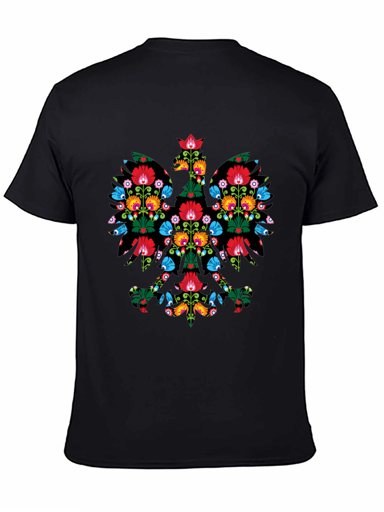 Floral Polish Eagle Black T-Shirt