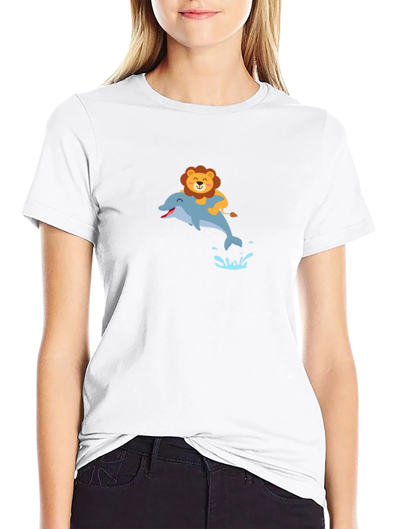 Lion Riding Dolphin Black T-Shirt