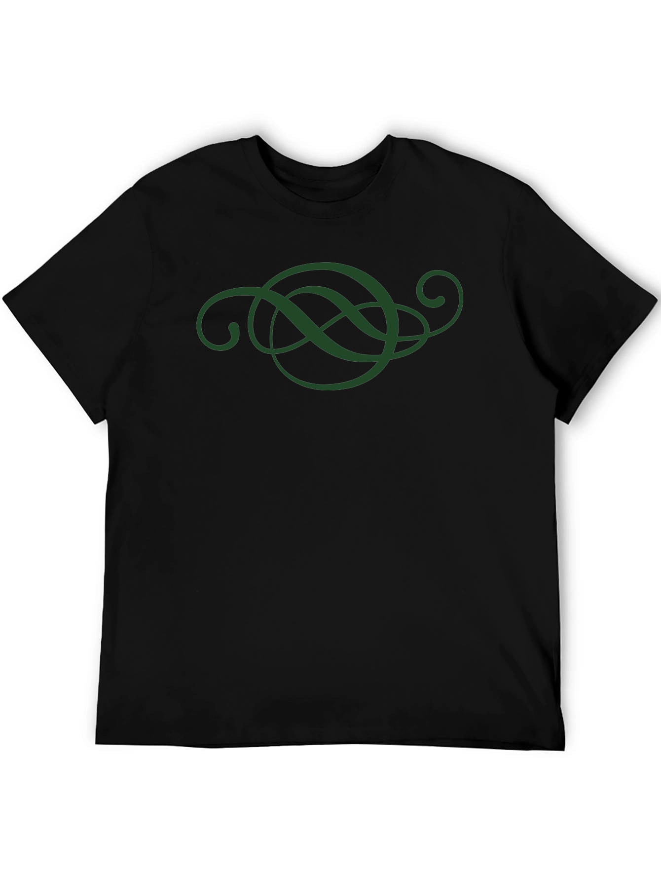 Elegant Green Swirl Design Black T-Shirt