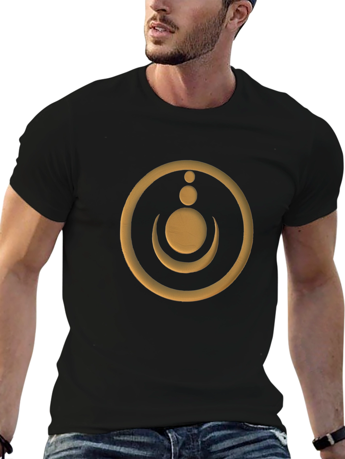 Modern Graphic Tee - Golden Moon & Circle Design