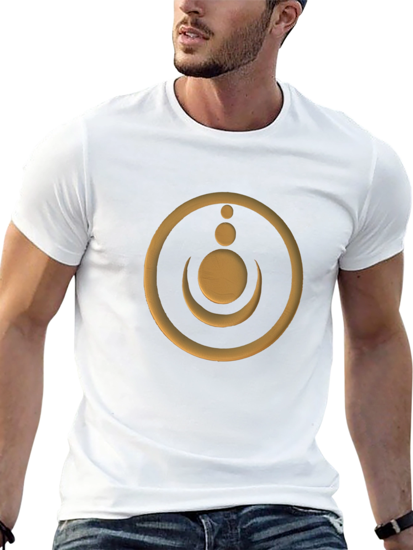Modern Graphic Tee - Golden Moon & Circle Design