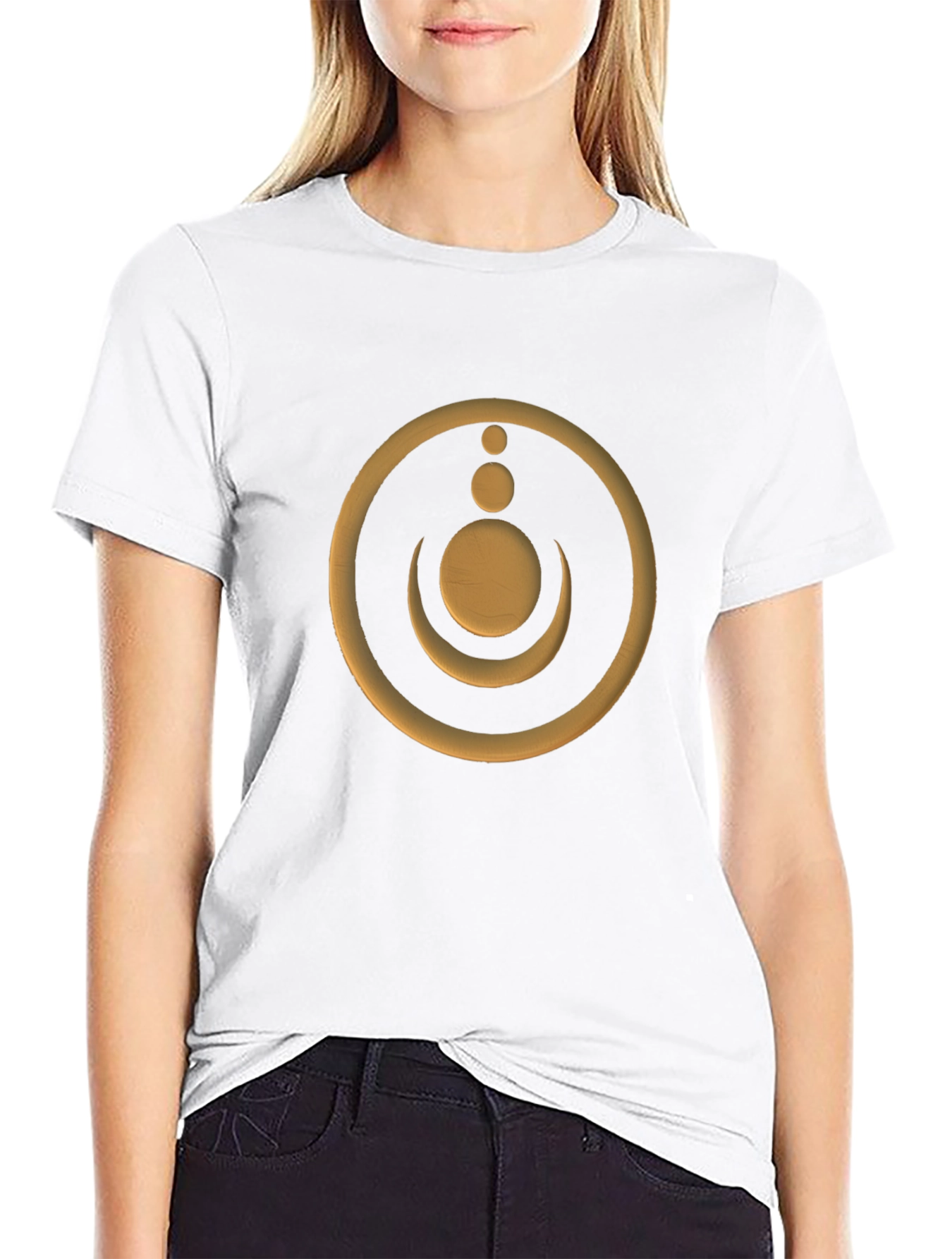 Modern Graphic Tee - Golden Moon & Circle Design