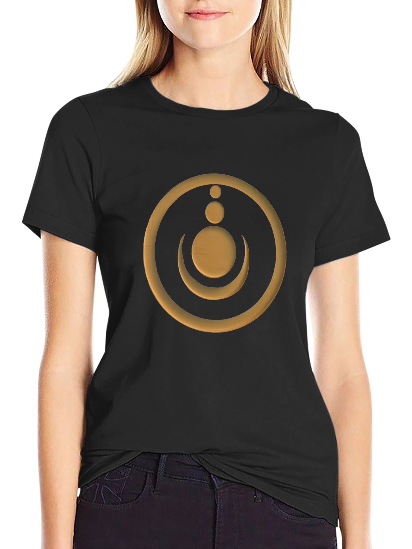 Modern Graphic Tee - Golden Moon & Circle Design