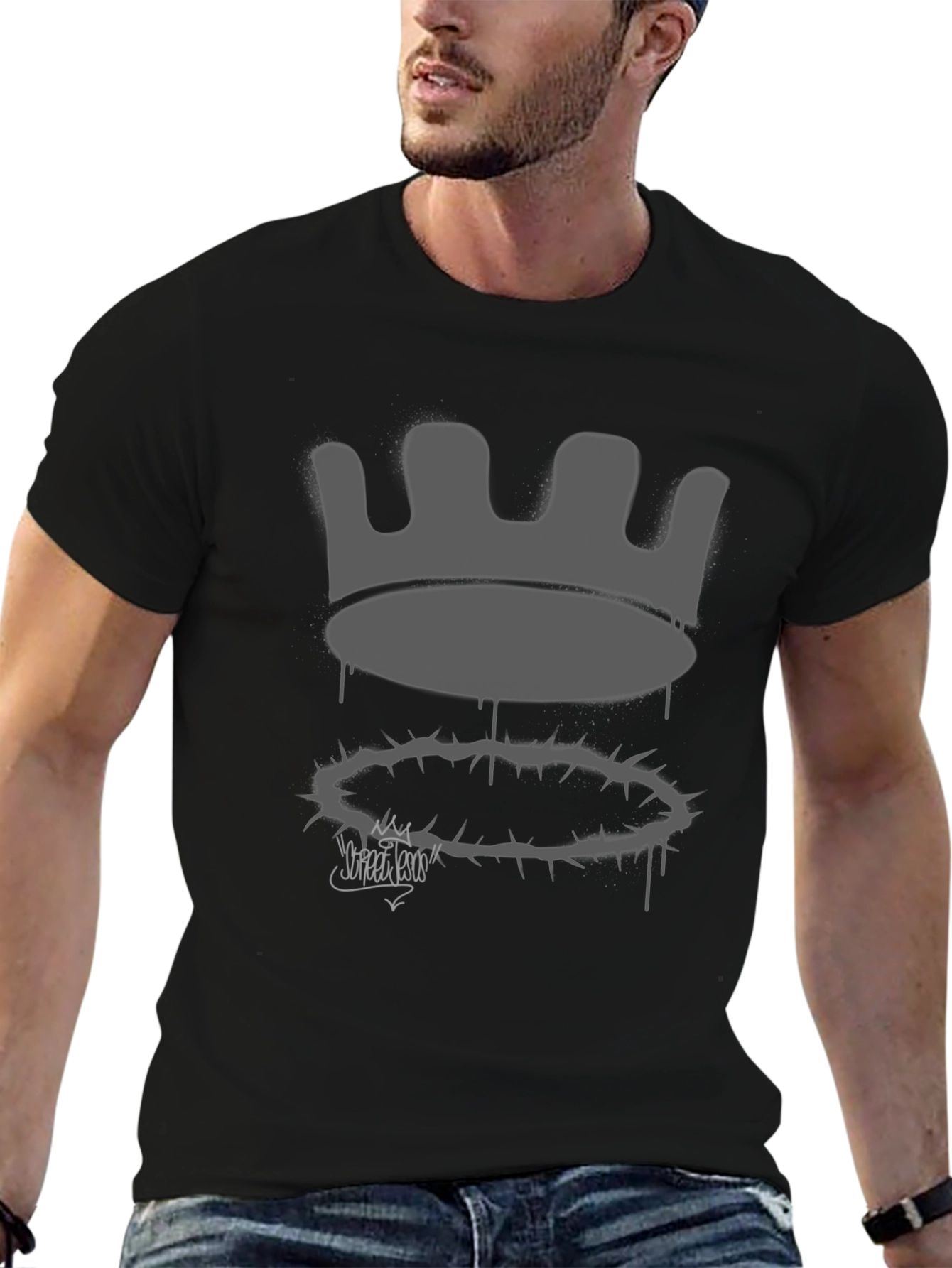 Crown and Thorns Graphic Print Black Tee