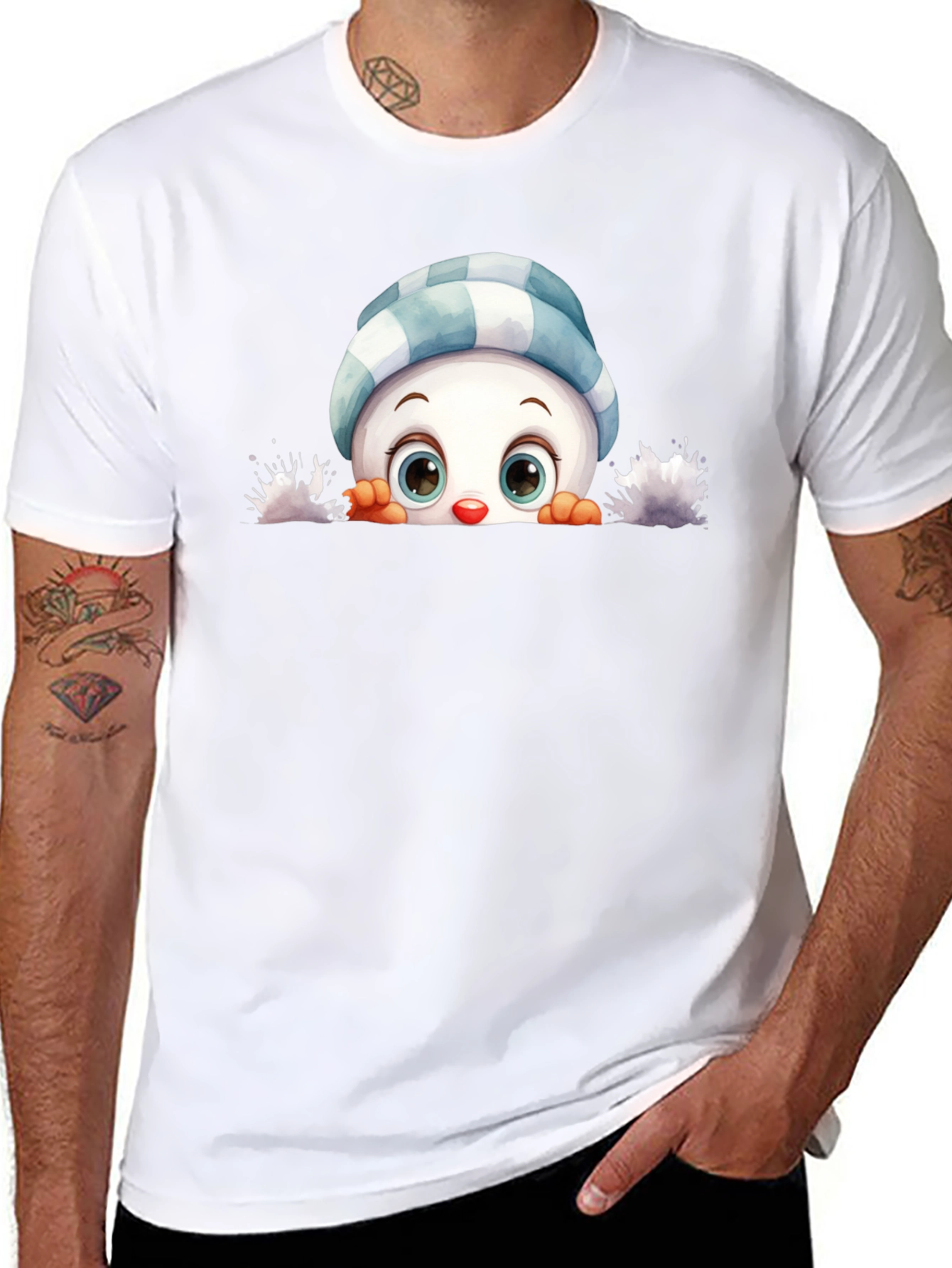 Cute Peeking Snowman Graphic Tee