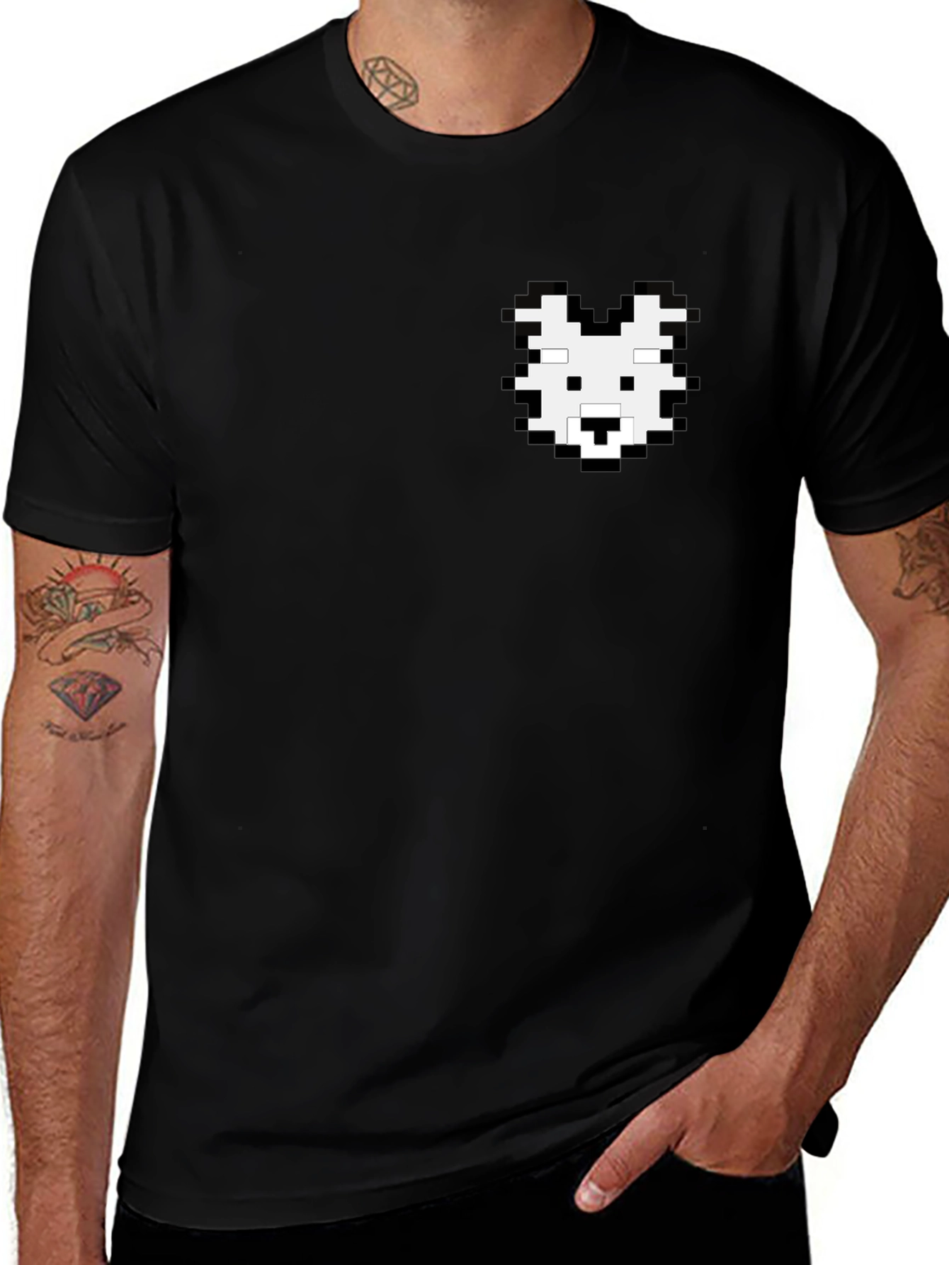 Pixel Art Dog T-Shirt - Black Cotton Tee
