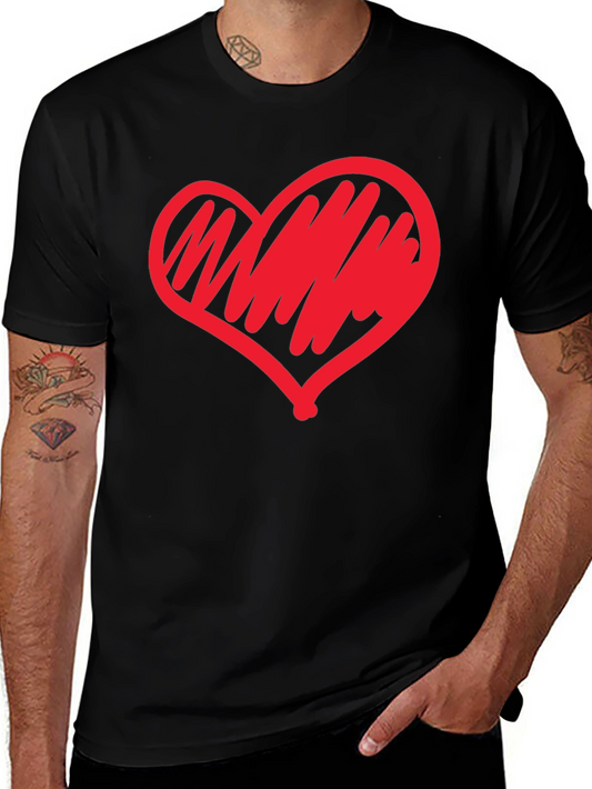 Heart Scribble Graphic Tee - Modern Casual Black T-Shirt